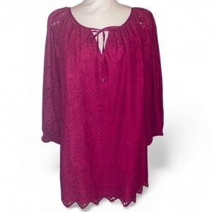LAUREN RALPH LAUREN Peasant Style Eyelet Lace Top in Fuchsia/Hot Pink Size 2X